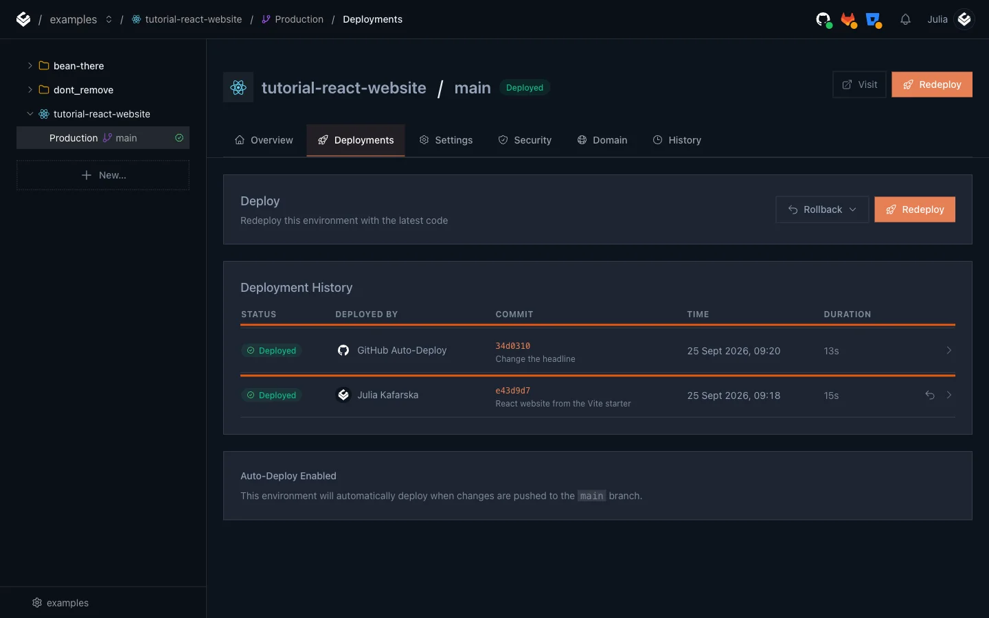 Every push goes live. Every deploy can roll back.