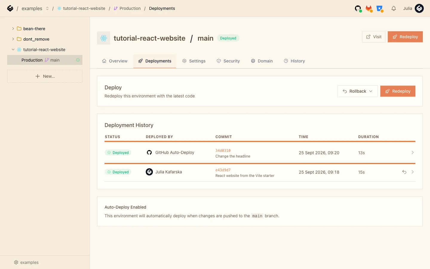 Every push goes live. Every deploy can roll back.